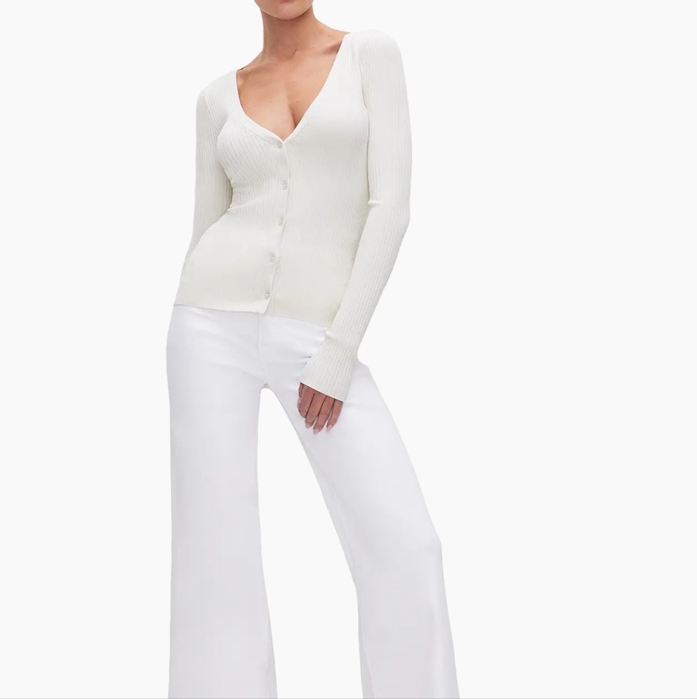 Good American Shine Rib Cardigan Cloud White Size S NWT
